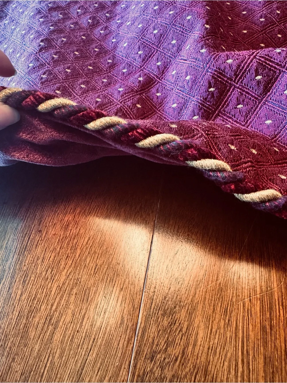 Handmade Heavy Ornate Velvet Cotton Table Runner Regal Red Gold Burgundy RL 89”